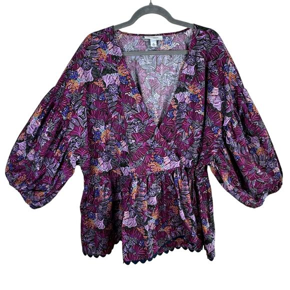 Kika Vargas For Target Colorful Purple Floral Balloon Sleeve Wrap Blouse Size 3X - Picture 4 of 10